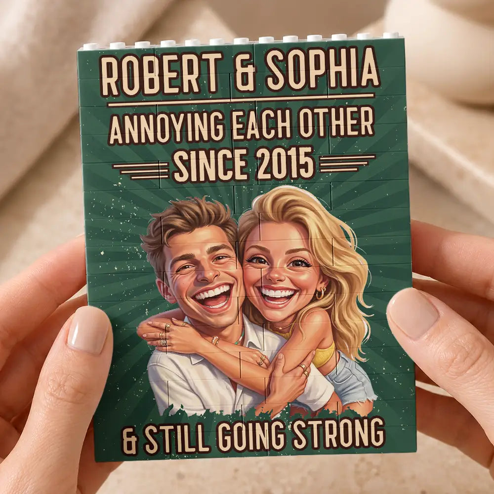 Custom Photo, Art Design, Gift For Couples, Old Couples, Humorous, Photo - Caricature - Remove BG - Custom Photo Caricature Vintage Annoying Each Other - Personalized Building Brick Blocks