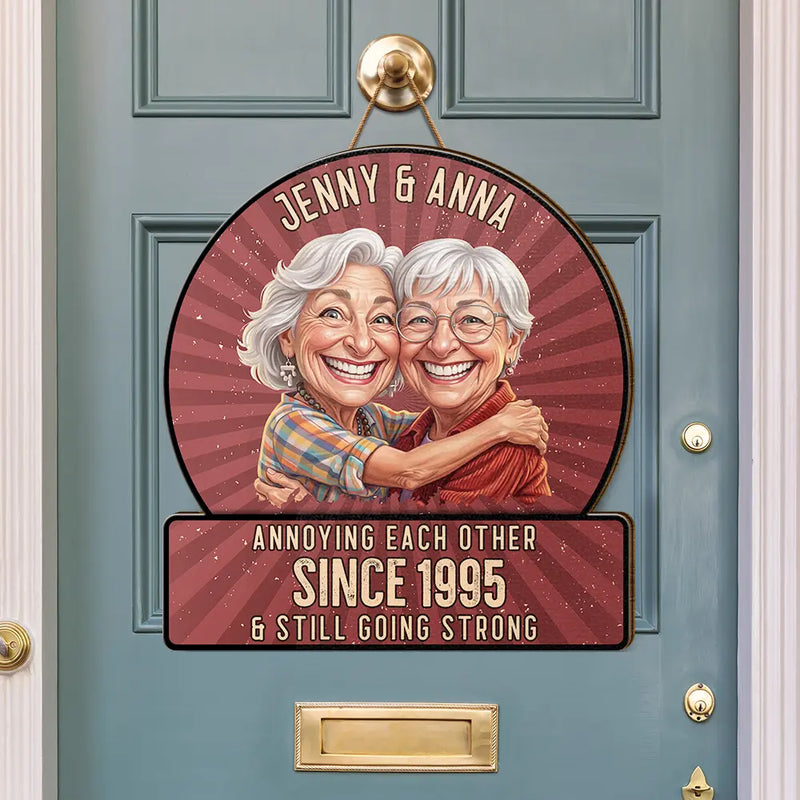 Custom Photo, Art Design, Gift For Couples, Old Couples, Wedding Anniversary, Humorous, Photo - Caricature - Remove BG - Custom Photo Caricature Vintage Annoying Each Other - Personalized Custom Shaped Wood Sign