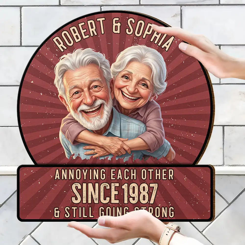 Custom Photo, Art Design, Gift For Couples, Old Couples, Wedding Anniversary, Humorous, Photo - Caricature - Remove BG - Custom Photo Caricature Vintage Annoying Each Other - Personalized Custom Shaped Wood Sign
