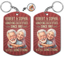 Custom Photo,Art Design,Gift For Couples,Old Couples,Wedding Anniversary,Humorous,Photo - Caricature - Remove BG - Custom Photo Caricature Vintage Annoying Each Other - Personalized Aluminum Keychain