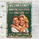 Custom Photo,Art Design,Summer,Top Market,Gift For Couples,Old Couples,Humorous,Photo - Caricature - Custom Photo Caricature Vintage Annoying Each Other - Personalized Classic Metal Signs