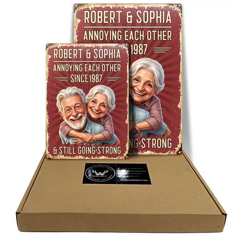Custom Photo,Art Design,Summer,Top Market,Gift For Couples,Old Couples,Humorous,Photo - Caricature - Custom Photo Caricature Vintage Annoying Each Other - Personalized Classic Metal Signs