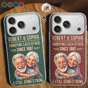 Custom Photo,Art Design,Gift For Couples,Old Couples,Wedding Anniversary,Humorous,Photo - Caricature - Remove BG - Custom Photo Caricature Vintage Annoying Each Other - Personalized Clear Phone Case