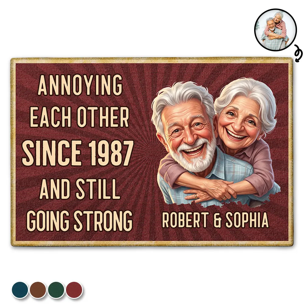 Custom Photo, Art Design, Gift For Couples, Old Couples, Wedding Anniversary, Humorous, Photo - Caricature - Remove BG - Custom Photo Caricature Vintage Annoying Each Other - Personalized Doormat