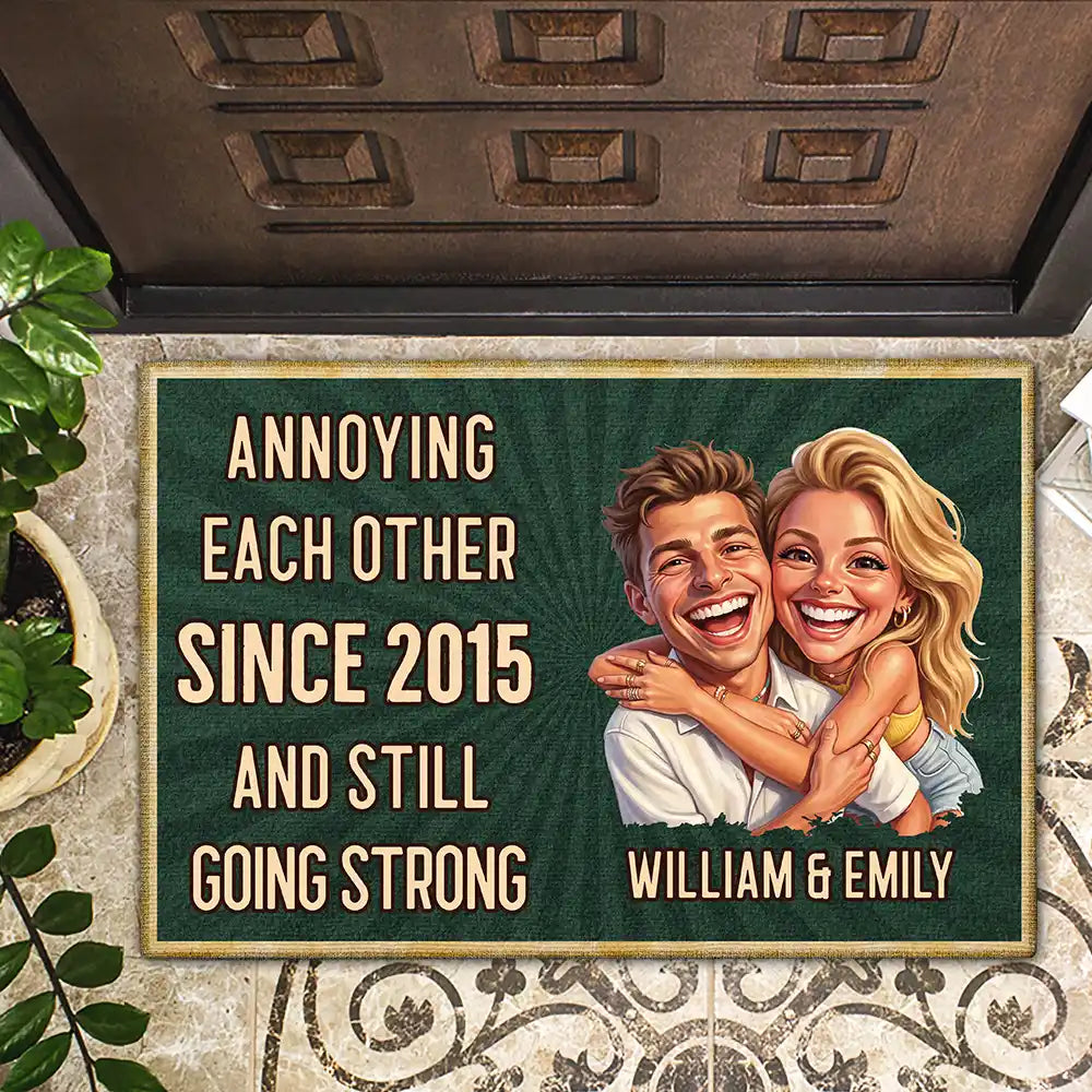 Custom Photo, Art Design, Gift For Couples, Old Couples, Wedding Anniversary, Humorous, Photo - Caricature - Remove BG - Custom Photo Caricature Vintage Annoying Each Other - Personalized Doormat