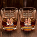 Custom Photo, Art Design, Gift For Couples, Old Couples, Wedding Anniversary, Humorous, Photo - Caricature - Remove BG - Custom Photo Caricature Vintage Annoying Each Other - Personalized Whiskey Glass