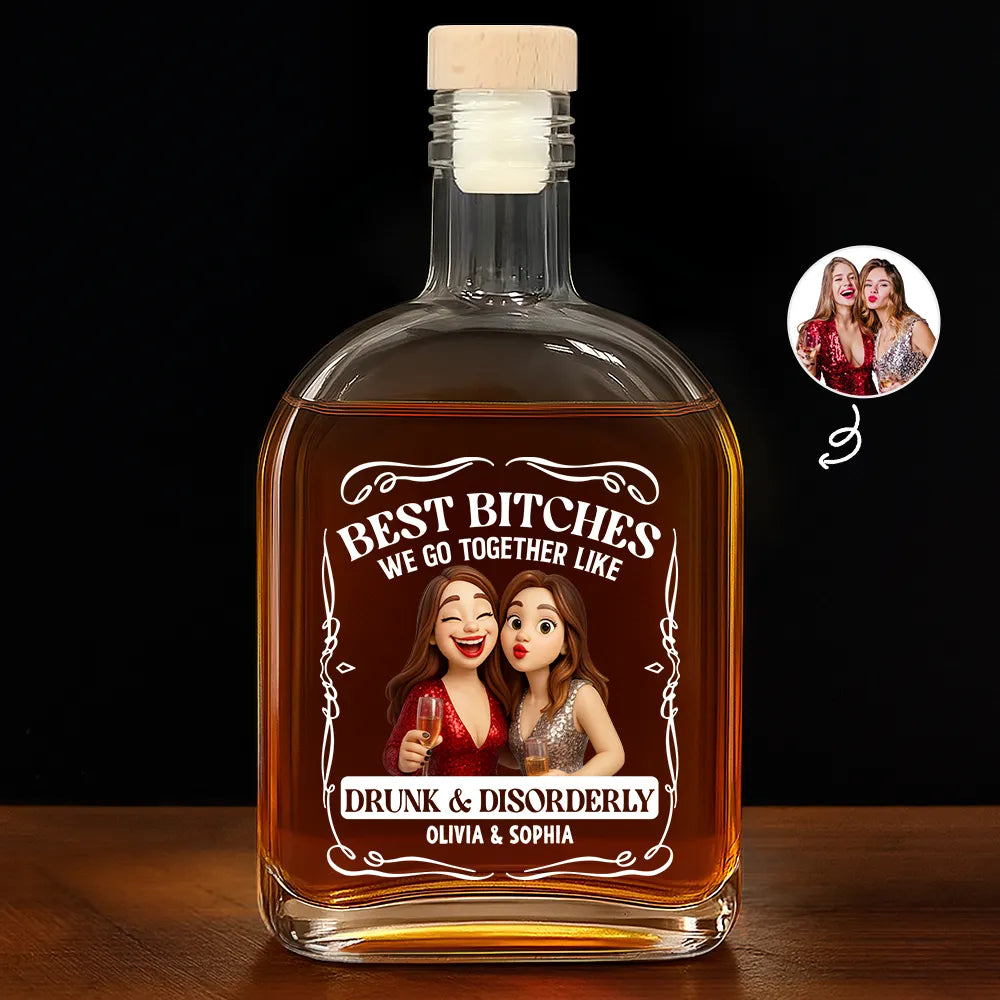 Custom Photo Caricature We Go Together Like Drunk And Disorderly - Personalized Whiskey Bottle