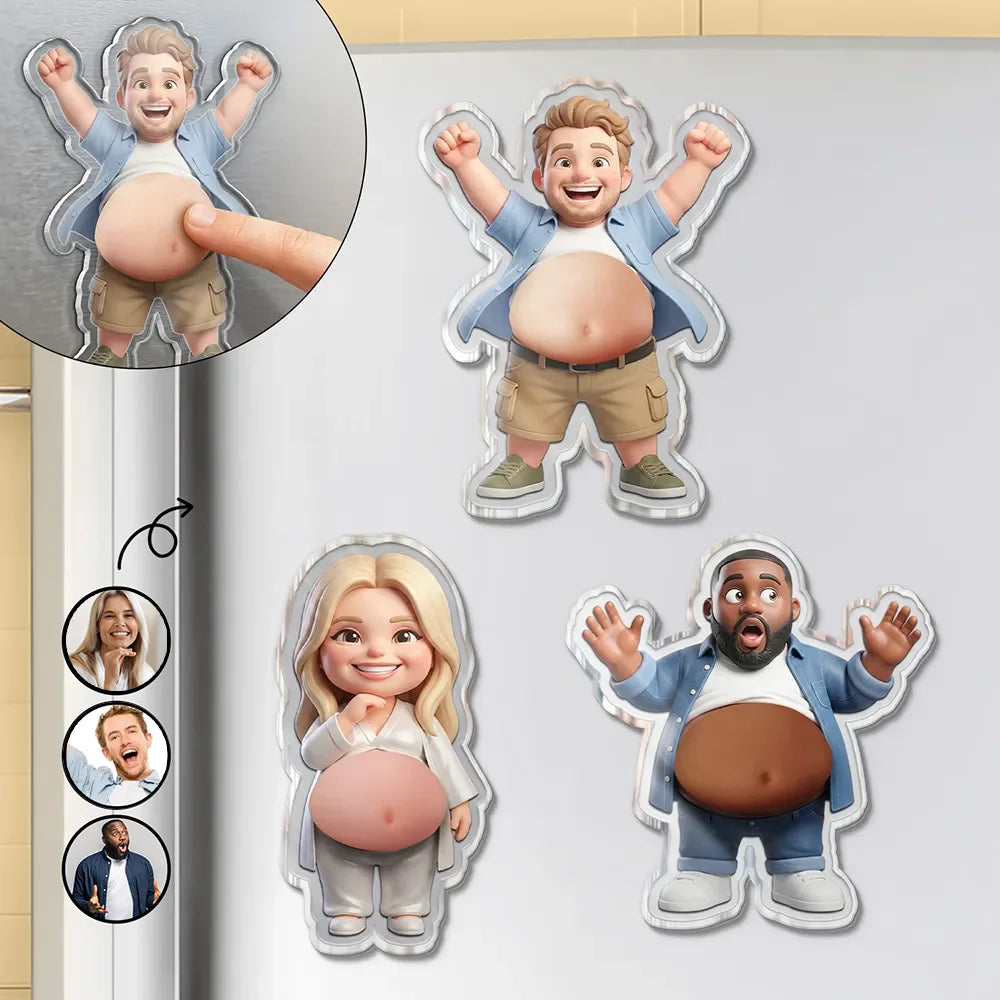 Custom Photo Cartoon Belly Character Family Members - Personalized Squishy Acrylic Fridge Magnet