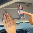 Custom Photo, Art Design, Family, Humorous, Photo - Belly Pose Cartoon Figure - Custom Photo Cartoon Funny Belly Character Family Member And Pet - Personalized Squishy Acrylic Car Visor Clip