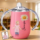 Adorable,Art Design,Back To School,Gift For Kids,Photo - Cartoon Portrait - Custom Photo Cartoon Portrait Adorable Kid With Birth Flower - Personalized Sippy Cup