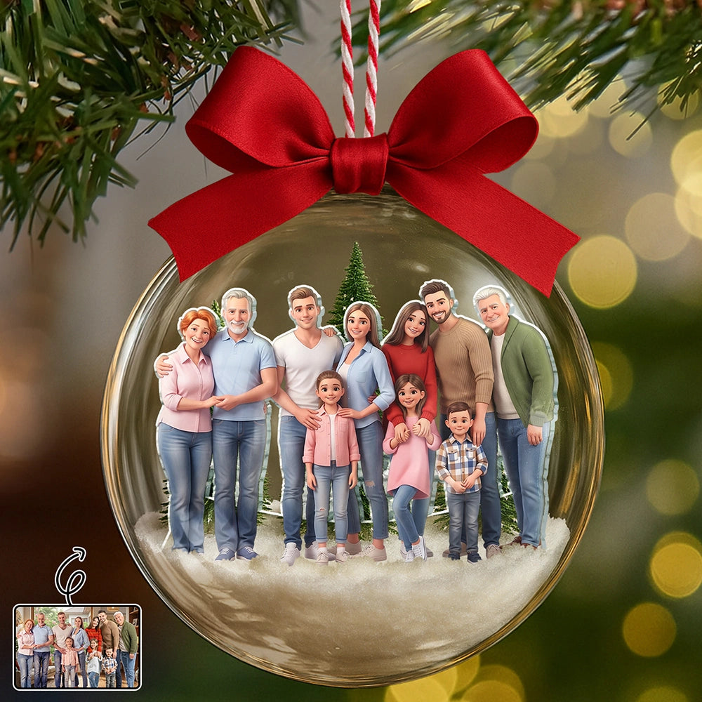 Custom Photo Cartoon Portrait Family Is The Greatest Gift - Personalized 3D Acrylic Ball Ornament