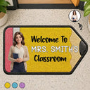 Art Design,Teacher,Inspirational,Back To School,Photo - Cartoon Portrait - Custom Photo Cartoon Portrait Pencil Shape Welcome To Classroom - Personalized Custom Shaped Doormat