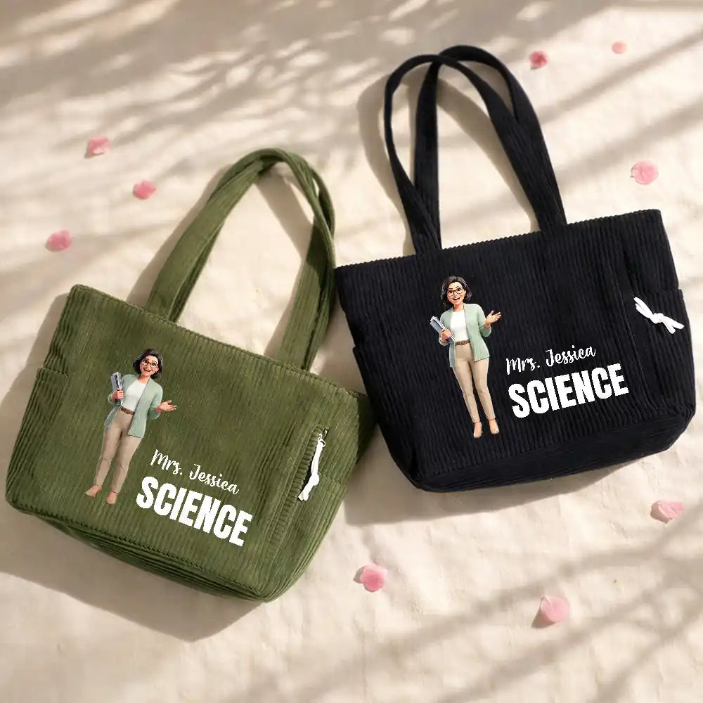 Art Design,Teacher,Back To School,Proud,Photo - Cartoon Portrait - Custom Photo Cartoon Portrait Proud To Be A Teacher - Personalized Corduroy Tote Bag