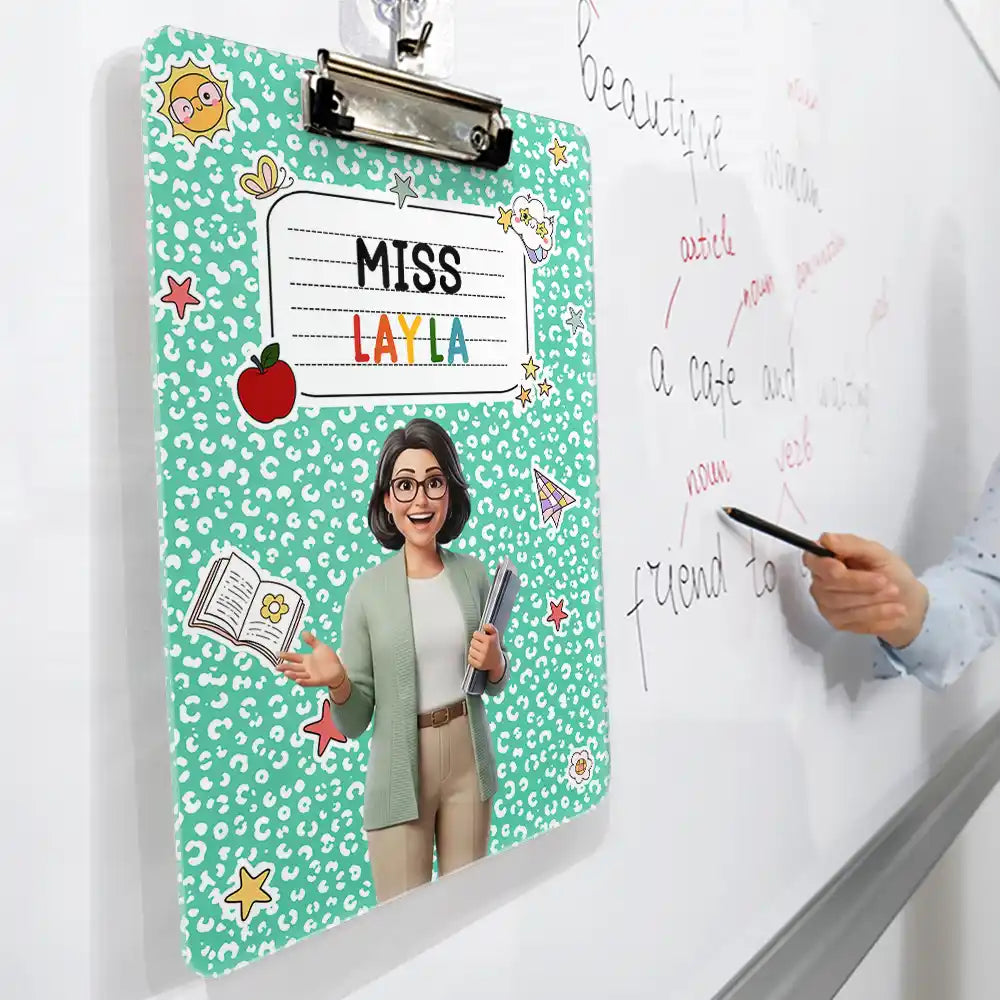 Art Design,Teacher,Confident,Back To School,Photo - Cartoon Portrait - Custom Photo Cartoon Portrait Teacher Composition Notebook - Personalized Acrylic Clipboard