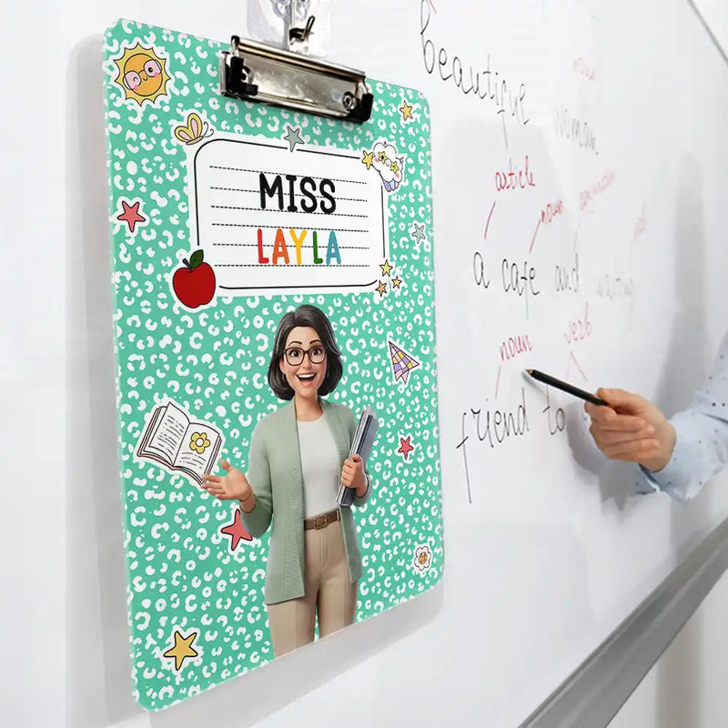 Art Design,Teacher,Confident,Back To School,Photo - Cartoon Portrait - Custom Photo Cartoon Portrait Teacher Composition Notebook - Personalized Acrylic Clipboard