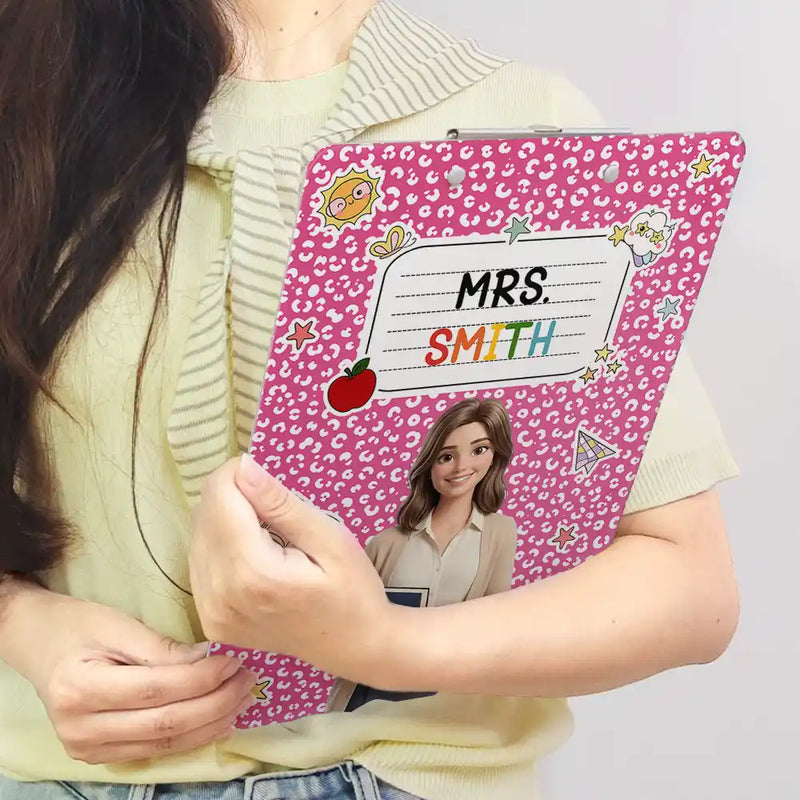 Art Design,Teacher,Confident,Back To School,Photo - Cartoon Portrait - Custom Photo Cartoon Portrait Teacher Composition Notebook - Personalized Acrylic Clipboard