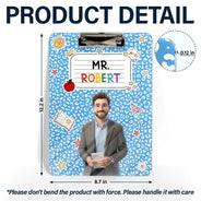 Art Design,Teacher,Confident,Back To School,Photo - Cartoon Portrait - Custom Photo Cartoon Portrait Teacher Composition Notebook - Personalized Acrylic Clipboard