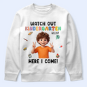 Back To School, Custom Photo, Art Design, Parents, Adorable, Photo - Cartoon Portrait - Custom Photo Cartoon Portrait Watch Out Kindergarten Here I Come - Personalized T Shirt