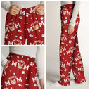 Cat Mom,Cat Lovers,Non-Eng - Custom Photo Cat Mom With Paw And Fish Pattern - Personalized Pajama Pants