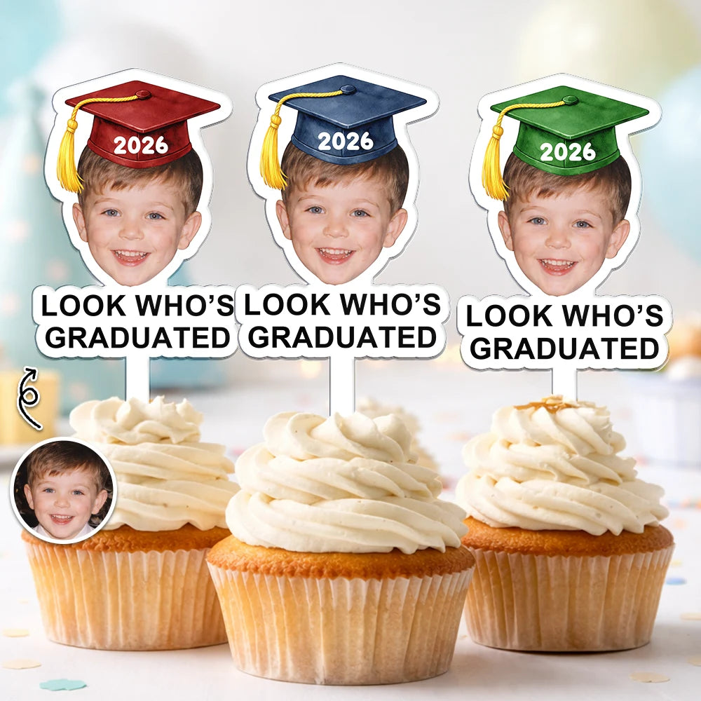 Custom Photo Childhood Look Who's Graduated - Personalized Acrylic Cake Topper