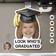 Family, Graduation, Funny, Happy, Gift For Daughter, Gift For Son, Gift For Bestie - Custom Photo Childhood Look Who's Graduated - Personalized Custom Shaped Car Visor Clip