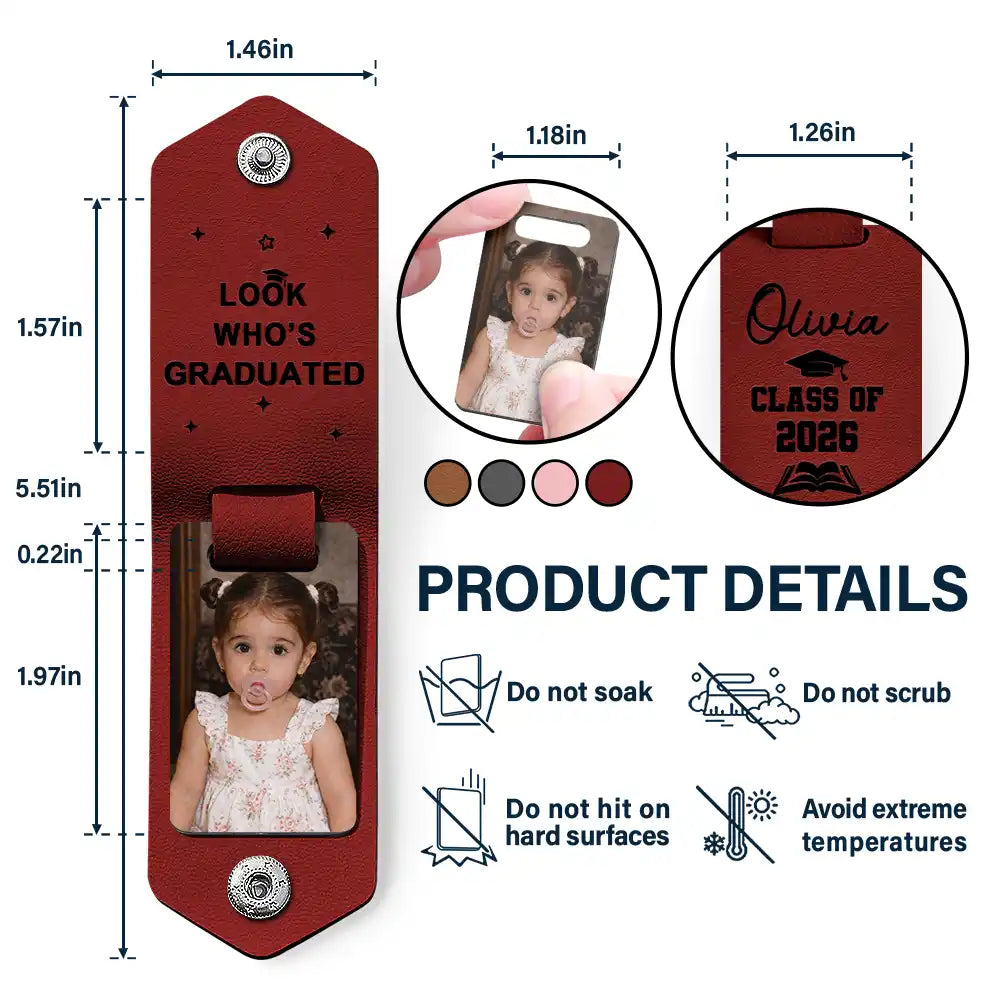 Happy,Graduation,Gift For Yourself,Gift For Men,Gift For Women,Gift For Daughter,Gift For Son,Gift For Sibling,Gift For Sisters,Gift For Brothers,Gift For Bestie - Custom Photo Childhood Look Who's Graduated - Personalized Leather Photo Keychain