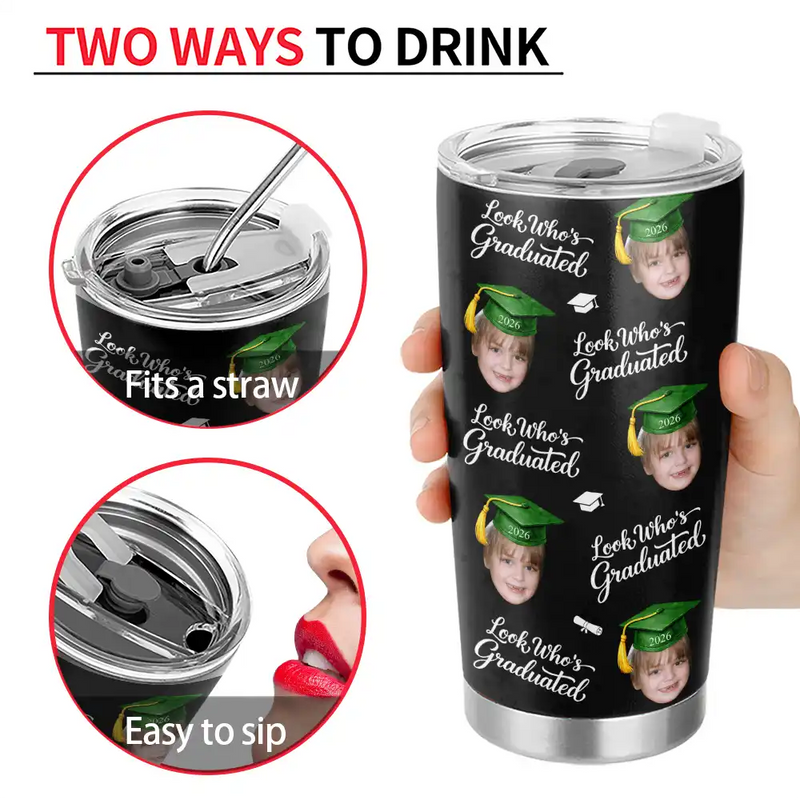 Happy,Graduation,Gift For Yourself,Gift For Men,Gift For Women,Gift For Daughter,Gift For Son,Gift For Sibling,Gift For Sisters,Gift For Brothers,Gift For Bestie - Custom Photo Childhood Look Who's Graduated - Personalized Tumbler