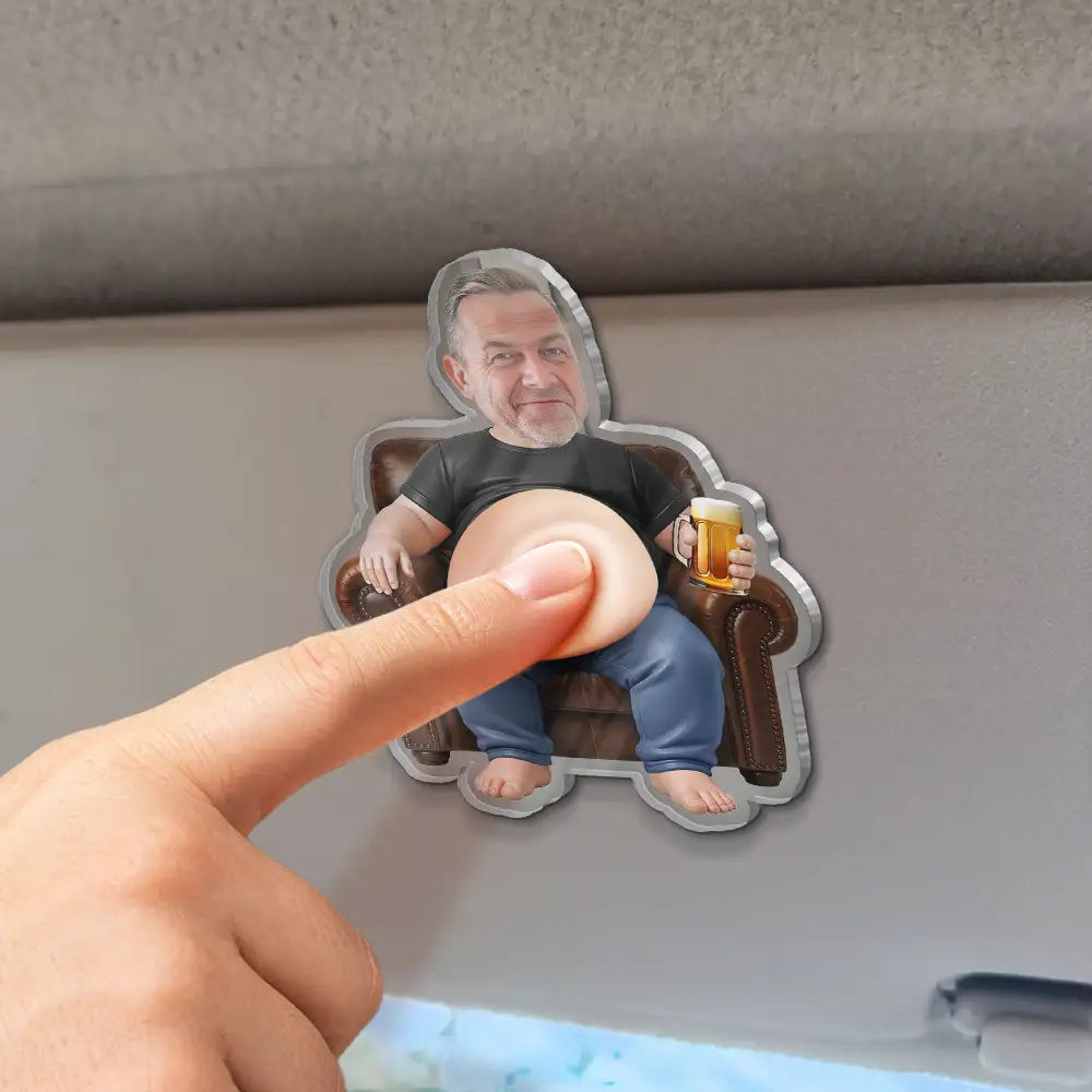 Gift For Father,Custom Photo,Humorous,Cut-Face Photo - Custom Photo Chilling Dad Bod - Personalized Squishy Acrylic Car Visor Clip