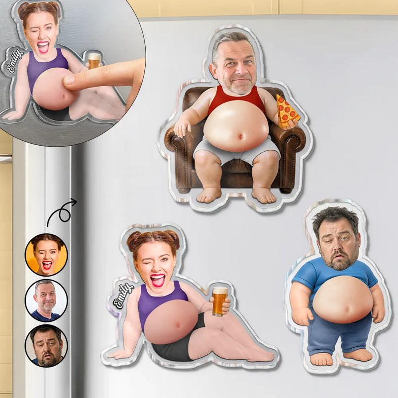 Gift For Father,Custom Photo,Humorous,Cut-Face Photo - Custom Photo Chilling Dad Bod - Personalized Squishy Acrylic Fridge Magnet