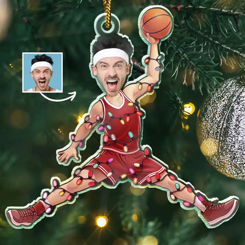 Christmas, Basketball, Funny, Custom Photo, Gift For Yourself - Custom Photo Christmas Basketball Players - Personalized Custom Shaped Acrylic Ornament