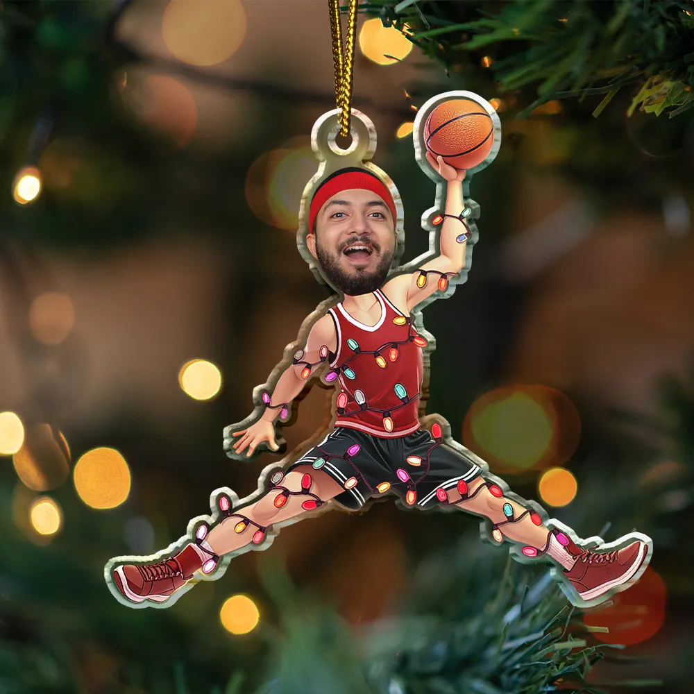 Christmas, Basketball, Funny, Custom Photo, Gift For Yourself - Custom Photo Christmas Basketball Players - Personalized Custom Shaped Acrylic Ornament