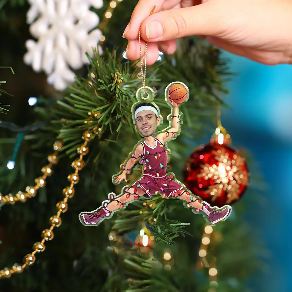 Christmas, Basketball, Funny, Custom Photo, Gift For Yourself - Custom Photo Christmas Basketball Players - Personalized Custom Shaped Acrylic Ornament