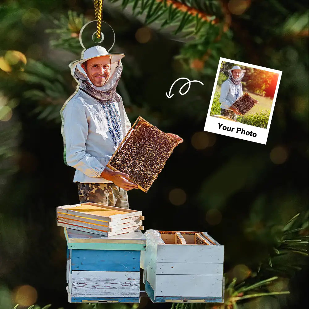 Custom Photo Christmas Bee Farmer Decorations - Personalized Acrylic Photo Ornament