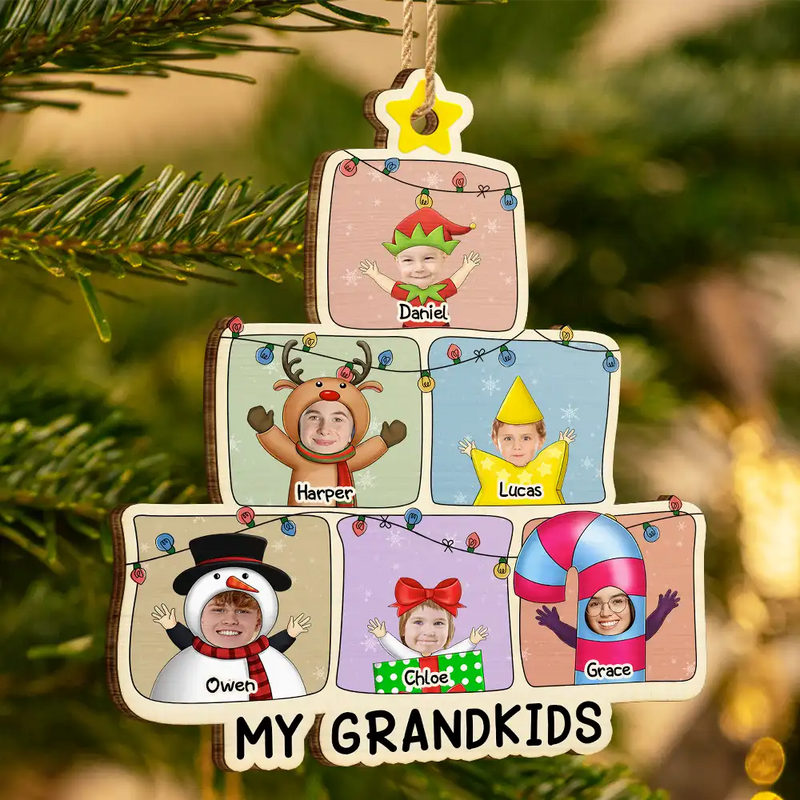 Christmas, Family, Happy, Parents, Gift For Grandparents - Custom Photo Christmas Character Cartoon Comic - Personalized Custom Shaped Wooden Ornament