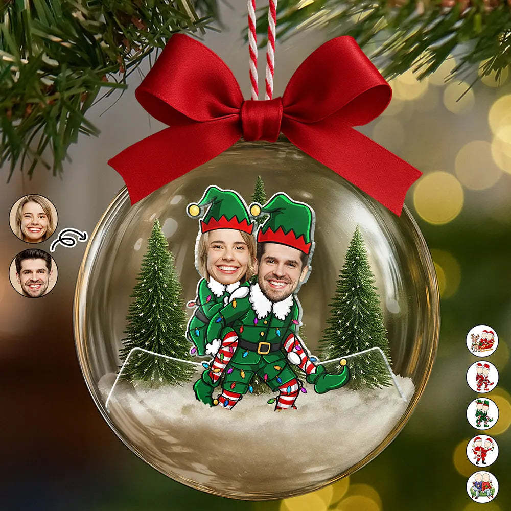 Funny,Christmas,Gift For Couples,Gift For Wife,Gift For Husband,Gift For Boyfriend,Gift For Girlfriend,Old Couples - Custom Photo Christmas Characters Couple - Personalized 3D Acrylic Ball Ornament