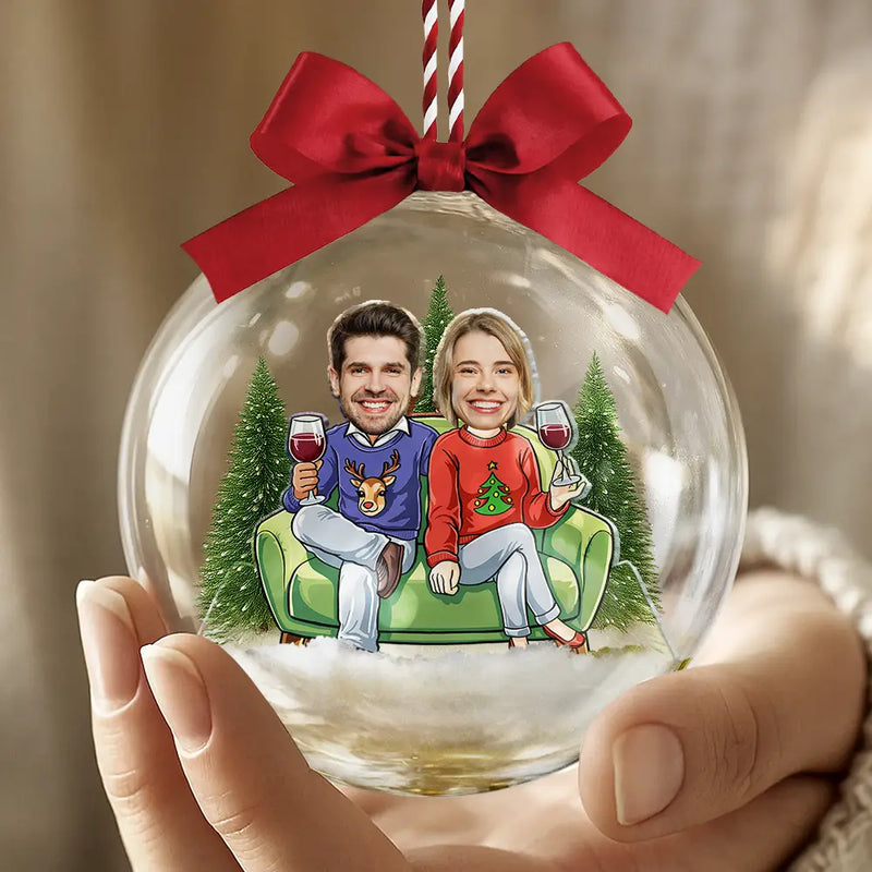 Funny,Christmas,Gift For Couples,Gift For Wife,Gift For Husband,Gift For Boyfriend,Gift For Girlfriend,Old Couples - Custom Photo Christmas Characters Couple - Personalized 3D Acrylic Ball Ornament