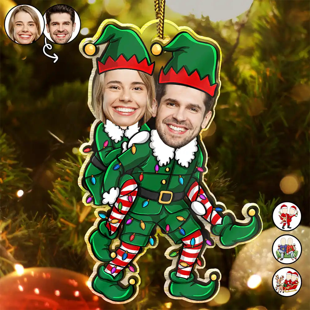Funny,Christmas,Gift For Couples,Gift For Wife,Gift For Husband,Gift For Boyfriend,Gift For Girlfriend - Custom Photo Christmas Characters Couple - Personalized Custom Shaped Acrylic Ornament