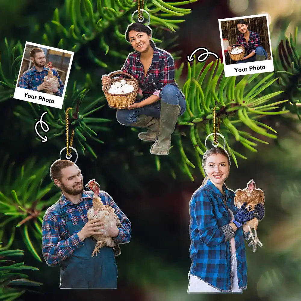 Photo Hobby Ornament,Gift For Yourself,Farm,Custom Photo,Gift For Women,Gift For Men,Christmas,Happy - Custom Photo Christmas Chicken Farmer Decorations - Personalized Acrylic Photo Ornament