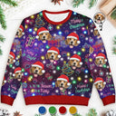 Christmas,Custom Photo,Pet Lovers,Dog Lovers,Cat Lovers,Happy - Custom Photo Christmas Dog Cat Neon Light Style - Personalized Unisex Ugly Sweater