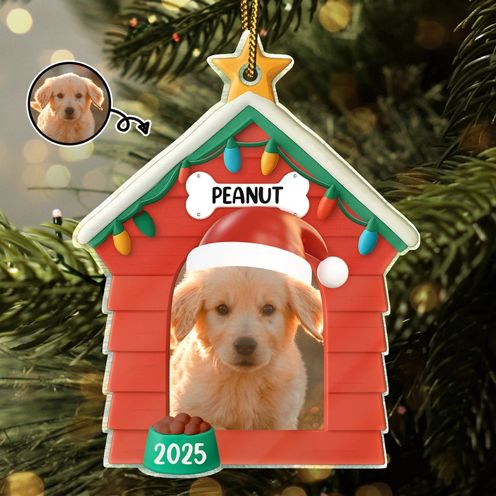 Custom Photo Christmas Dog House - Personalized Custom Shaped Acrylic Ornament