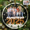 Custom Photo, Christmas, Family, Parents, Gift For Grandparents - Custom Photo Christmas Family Besties Couple - Personalized Circle Glass Ornament