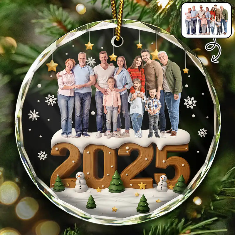 Custom Photo, Christmas, Family, Parents, Gift For Grandparents - Custom Photo Christmas Family Besties Couple - Personalized Circle Glass Ornament