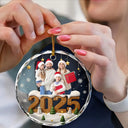Custom Photo, Christmas, Family, Parents, Gift For Grandparents - Custom Photo Christmas Family Besties Couple - Personalized Circle Glass Ornament