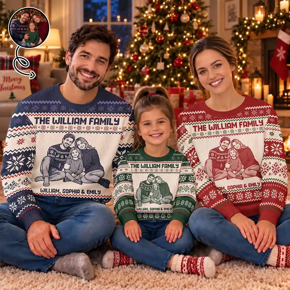Custom Photo Christmas Family Matching Sweater - Personalized Unisex Ugly Sweater