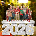Christmas,Custom Photo,Cozy,Family,Remove BG Photo - Custom Photo Christmas Family Siblings Friends Glitter Effect - Personalized Custom Shaped Acrylic Ornament
