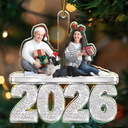 Christmas,Custom Photo,Cozy,Family,Remove BG Photo - Custom Photo Christmas Family Siblings Friends Glitter Effect - Personalized Custom Shaped Acrylic Ornament
