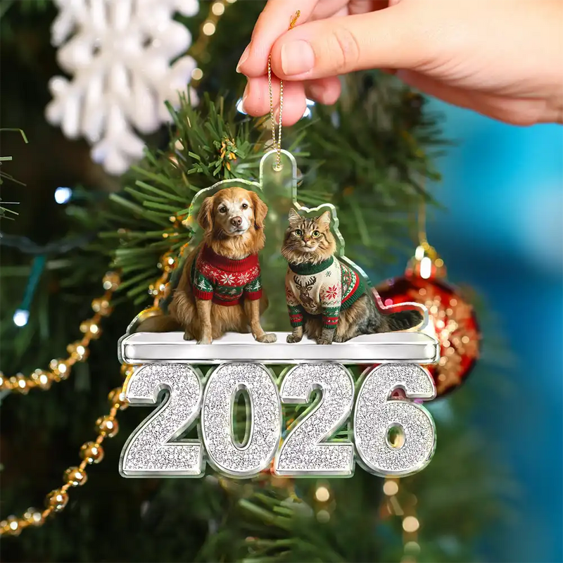Christmas,Custom Photo,Cozy,Family,Remove BG Photo - Custom Photo Christmas Family Siblings Friends Glitter Effect - Personalized Custom Shaped Acrylic Ornament