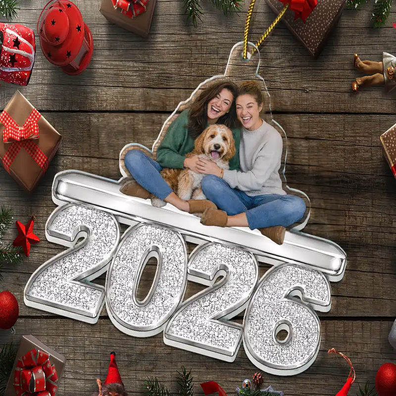 Christmas,Custom Photo,Cozy,Family,Remove BG Photo - Custom Photo Christmas Family Siblings Friends Glitter Effect - Personalized Custom Shaped Acrylic Ornament