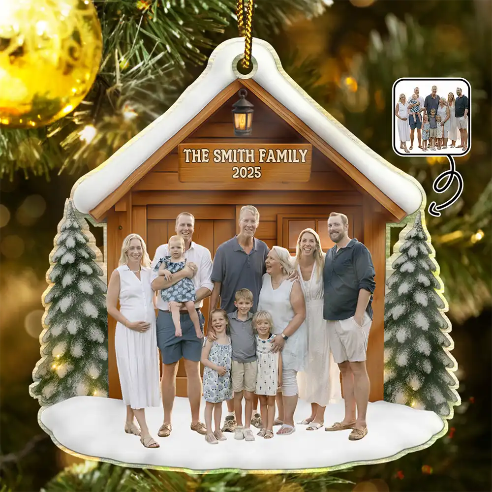Custom Photo,Family,Parents,Gift For Kids,Gift For Couples,Pet Couple,Dog Couple,Cat Couple,Christmas - Custom Photo Christmas Happy Family - Personalized Custom Shaped Acrylic Ornament
