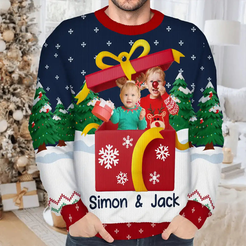 Parents,Gift For Women,Gift For Men,Gift For Mother,Gift For Grandpa,Gift For Father,Gift For Grandma,Dog Lovers,Dog Mom,Dog Dad,Cat Lovers,Cat Mom,Cat Dad,Pet Lovers,Pet Mom,Pet Dad,Happy,Christmas - Custom Photo Christmas Present - Personalized Unisex Ugly Sweater